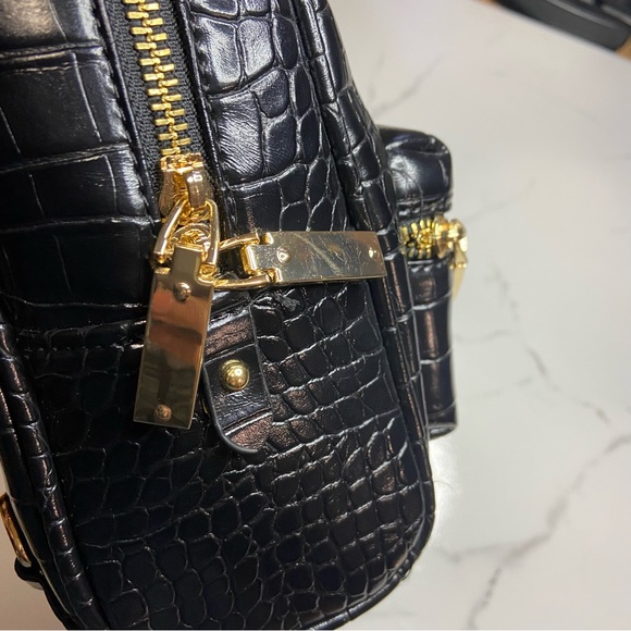 NWOT Lulus Getting Places Black Crocodile Embossed Mini Backpack - Picture 8 of 13